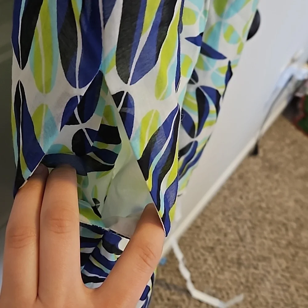 Blue and Green Print Mini Dress Size 5 - Picture 3 of 9